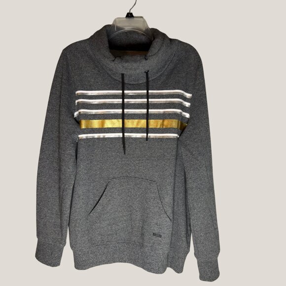 Women's Marc NY Performance Gray Gold Stripe Cowl Neck Sweatshirt, XL - Picture 1 of 7